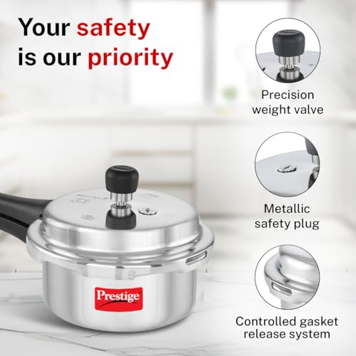 Image of Prestige 2 Litre Aluminium Popular Outerlid Pressure Cooker | Virgin Aluminium| Gas Compatible|Controlled Gasket Release System|5 years warranty|ISI Certified