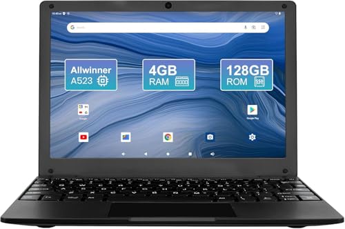 ZHAOHUIXIN Mini Laptop 10.1 inch Android 14, 4GB RAM, 128GB EMMC, Small Computer HD IPS Display, 1280x800 Pixel, Portable Netbook with Allwinner A523 CPU Black