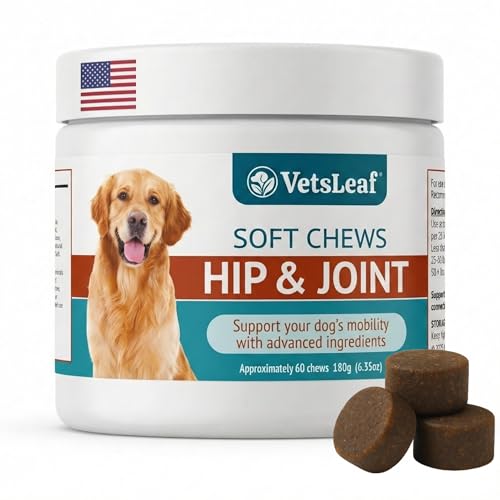 VetsLeaf Hip & Joint Dog Chews – Glucosamine, Chondroitin, MSM, Turmeric & Collagen for Joint Health & Mobility – High-Potency Supplement for Dogs of All Breeds & Sizes – Active Lifestyle Support