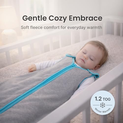 Image of Baby Deedee Sleep Nest Fleece - Fleece Sleep Sack 1.2 TOG 6-18M Gray | Patented shoulder snaps and full-length zipper support easy dressing and diaper changes for cooler routines