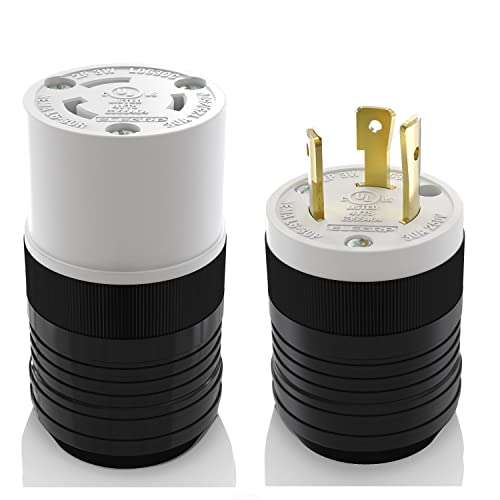 ELEGRP NEMA L6-30P & NEMA L6-30R Locking Plug and Connector Set Generator Twist Lock Plug Socket 30 Amp 250V 2 Pole 3 Wire Grounding Industrial Grade Heavy Duty UL Listed (1 Set Black/White)