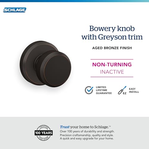 Image of SCHLAGE Knob with Greyson Trim Non-Turning Lock, Aged Bronze (F170 BWE 716 GSN)