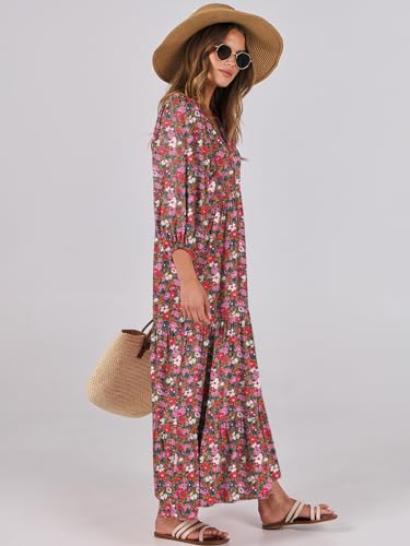 Image of ANRABESS Womens Boho Floral 3 /4 Puff Sleeve Maxi Dress