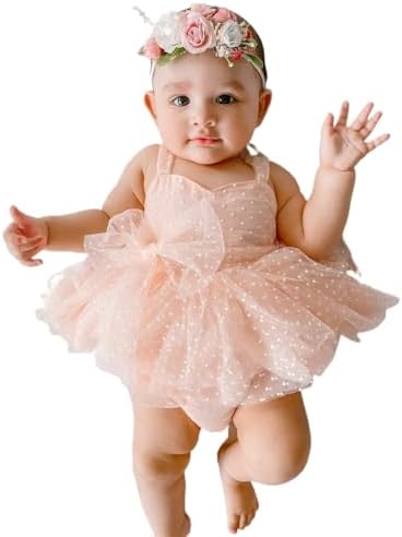 VSQWLZT Infant Baby Girl Summer Sleeveless Romper Dress Butterfly Tulle Lace Tutu Onesie One Piece Princess Outfits (Light Pink, 0-6 Months)