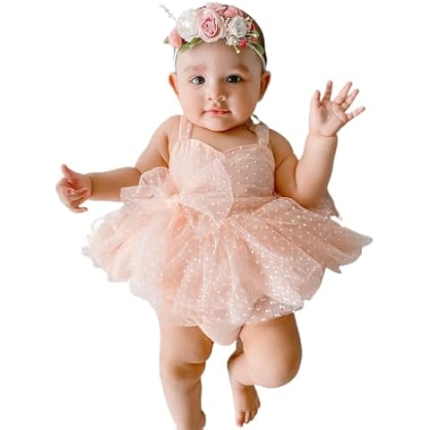 VSQWLZT Infant Baby Girl Summer Sleeveless Romper Dress Butterfly Tulle Lace Tutu Onesie One Piece Princess Outfits (Light Pink, 6-12 Months) Cover