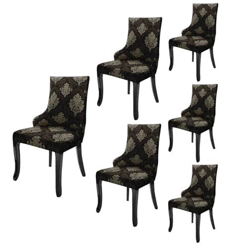 Image of House of Quirk Wingback American Side Chair Slipcover-Accent Chair Cover Slipcover with Arm,Washable Dining Chair with Nailed Trim Protector for Dining Living Room Pcak of 6 (Black Motif)