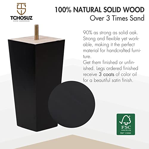 TCHOSUZ 8 Inch / 20cm Wooden Furniture Legs, Set of 4 Solid Wood Mid-Century Modern Pyramid Replacement Feet - Image 3