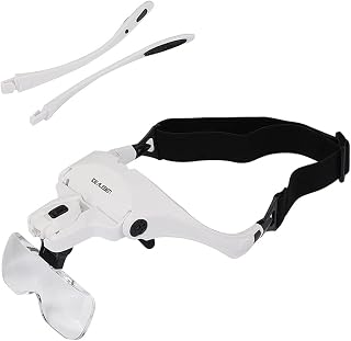 BUYGOO Magnifying Glasses with Light, Head Mount Magnifier Lighted Headband Glass Loupe with 2 LED Light, Additional Headstrap for Close Work, Jewelry Work, Watch Repair, Arts & Crafts, Reading Aid