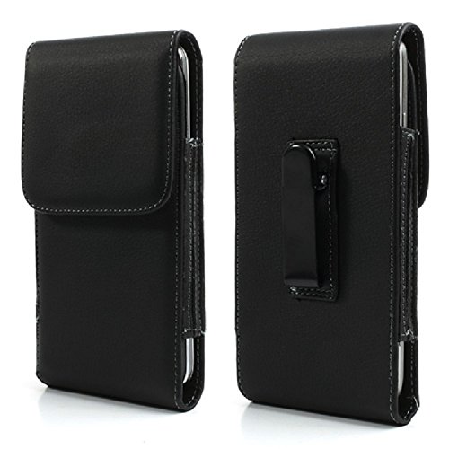 DFV mobileLeather Flip Belt Clip Metal Case Holster Vertical for INTEX ELYT - Black