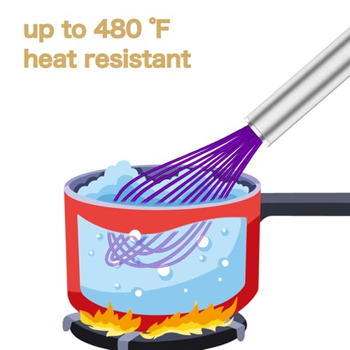 Image of OYV Purple Silicone Whisk, Professional Whisks For Cooking Non-Scratch, Stainless Steel & Silicone Wisk, Plastic Rubber Whisk Tool For Nonstick Cookware Pans, BPA free, Silicon Wisks Set of 3