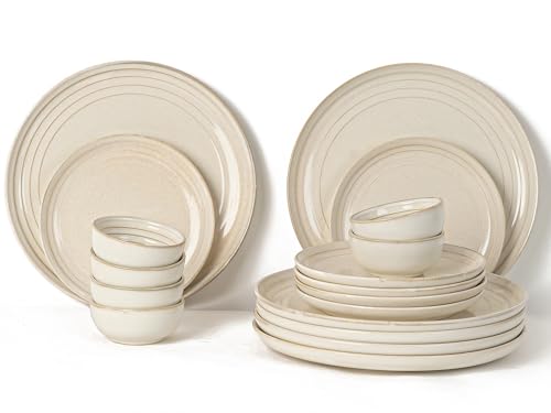 Image of Bodhi House Handcrafted Chip Resistance Porcelain Dinner Set, 18 Pieces Dish Set Serving for 6, Microwave and Dishwasher Safe, Bone-ash Free, Crockery Set for Dining and Gifting, Spanish White