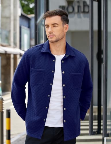 Image of COOFANDY Mens Shacket Long Sleeve Shirt Jacket with Pockets Lightweight Quilted Overshirt
