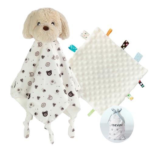 Image of CREVENT Cozy Plush Baby Security Blanket, Loveys for Baby Girls and Boys, Birthday (Dog+Tag)