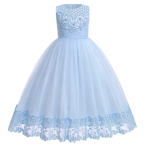 Vestido largo de encaje azul para niña de 9 a 10 años