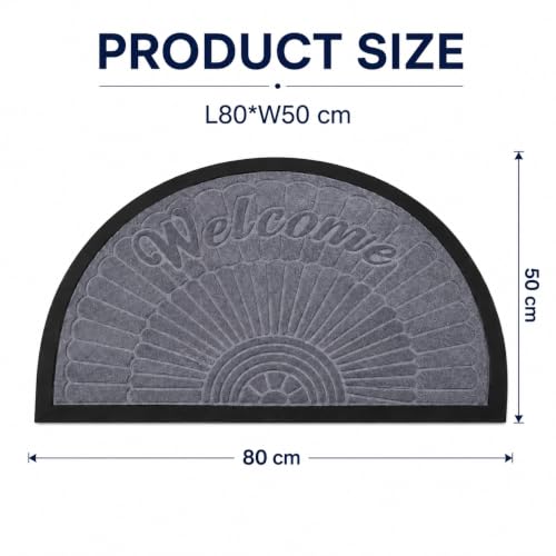Image of DecorTwist PVC Door Mat | Heavy Duty Indoor Outdoor Entrance Mat | Anti-Slip Rubber Back | Waterproof Dust & Dirt | Style 3 Gray | Half Round Door Mat 50x80 cm, Pack of 1