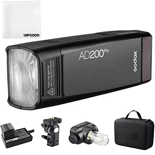 Godox AD200Pro,AD200Pro TTL 2.4G HSS 1/8000s Luz de Bolsillo de Doble Cabeza 200W con batería de Litio de 14.4V/2900mAh, 500 termos de Potencia Completa, Reciclaje de 0.01-1.8s