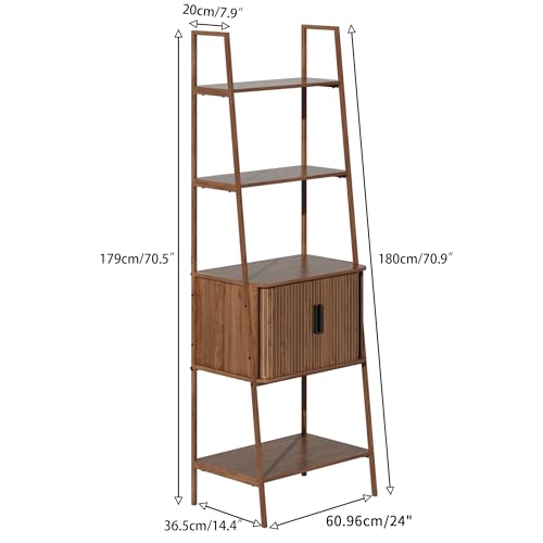 Image of LUVIOHOME 4 Tier Bookshelf with Drawer,Tall Narrow Bookcase with Shelves, Wood and Metal Bookshelves Storage Organizer,Industrial Display Standing for Living Room, Home Office, Entryway (Walnut)