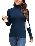Rocorose Women's Sweater Turtleneck Knitted Pullover Ribbed Mock Neck Stretchable Sweater Dark Blue M