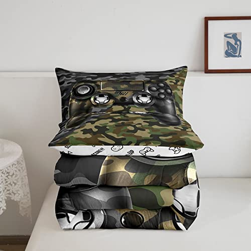 Feelyou Kids Gamer Comforter Set Camouflage Gaming Bedding Set For Boys Teens Bedroom Green Black Camo Video Game Decor Comforter Gamer Console Quilt Set Queen Size Duvet Quilted 3Pcs #TOP4