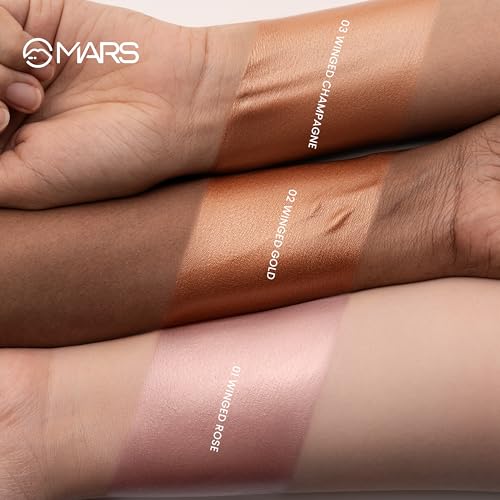 Image of MARS Glow Fly Liquid Highlighter (10 ml) (01-WINGED ROSE) | Enriched With Sunflower Seed Oil | Radiant Glow | No Chunky Particles | Light-Weight & Long-Lasting | Ultra Blendable Formula (Pack of 3)