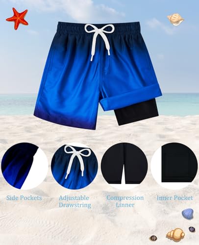 Cozople Boys Swim Trunks Quick Dry Compression Liner Swim Shorts Summer Bathing Suit with Inner Pocket Swimwear 7-20T4