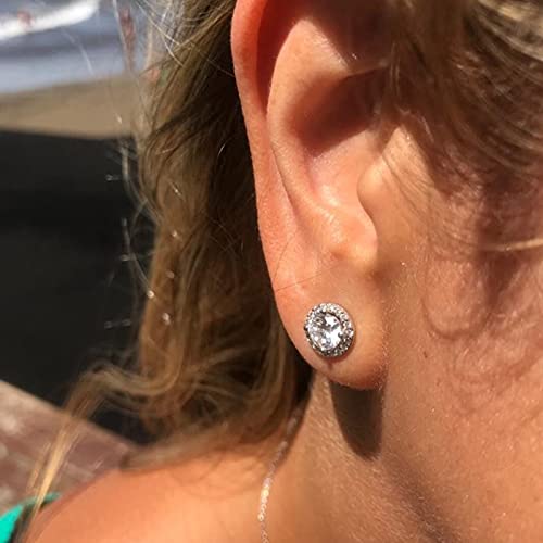 EPIRORA Silver Stud Earrings for Women Girls, Sterling Silver Round Halo Cubic Zirconia Studs, Dainty Bridal Diamond Stud Earrings Jewellery Set for Wedding Anniversary (Silver) - Image 4