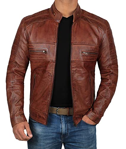 fjackets Brown Leather Jacket Men - Genuine Lambskin Leather Jackets for Men | [1100063],Austin Brown M