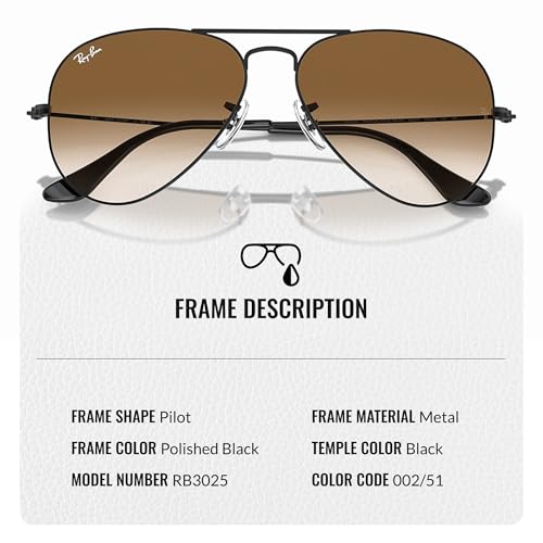Image of Ray-Ban RB3025 AVIATOR GRADIENT Pilot Shaped Sunglasses for Men & Women with Official RAYBAN Eyewear Kit