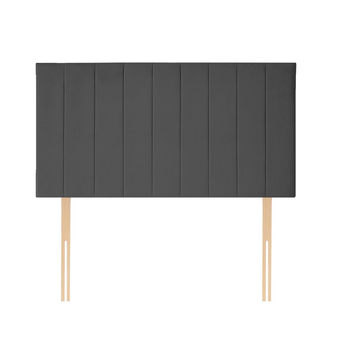 Portland Divan Bed Headboard | Plush Velvet Fabric Small Double Headboard for bed frames | Elegant design wooden material headboards for beds (Grey,4ft Small Double H-24inch)