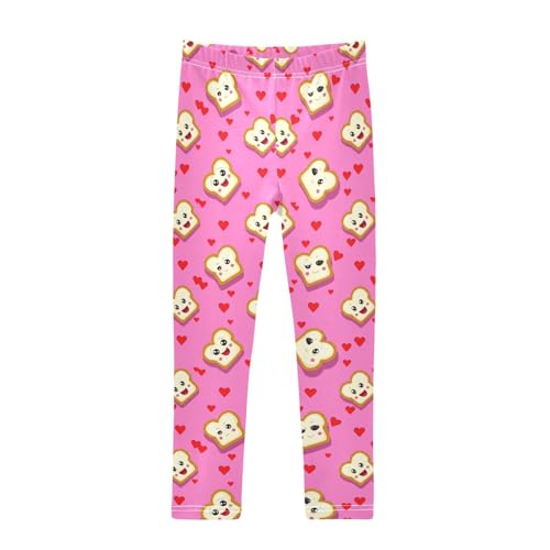 Girls Leggings Size 4T Cartoon Toast Heart Soft Stretchy Pants Breathable Girl Clothes for Workout School
