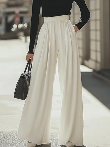 High-Waisted Wide-Leg Pants Pleated Loose-Fit Trousers for Women’...