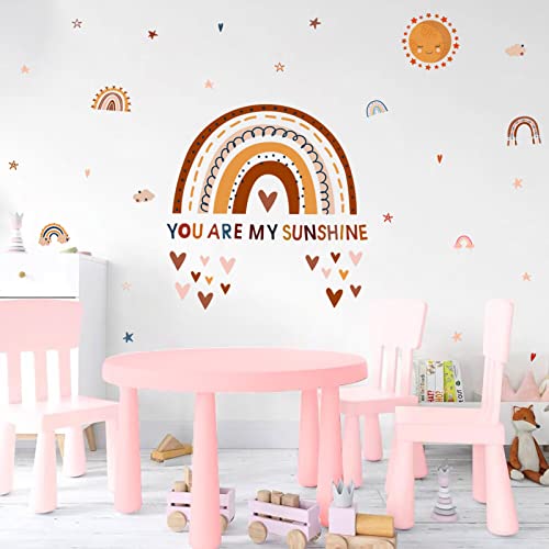 Rainbow Wall Decals You Are My Sunshine Boho Wall Stickers For Kids Room Decor,Boho Classroom Decor Inspirational Wall Decals For Girls Bedroom Removable Easy Paste Rainbow Nursery Decor #TOP14