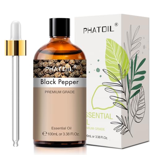Black Pepper 3.38fl.oz Essential Oil PHATOIL Pure Aromatherapy Oils for Diffuser Humidifier Perfect for DIY Soap Candle Bath Bombs Making(100ml)