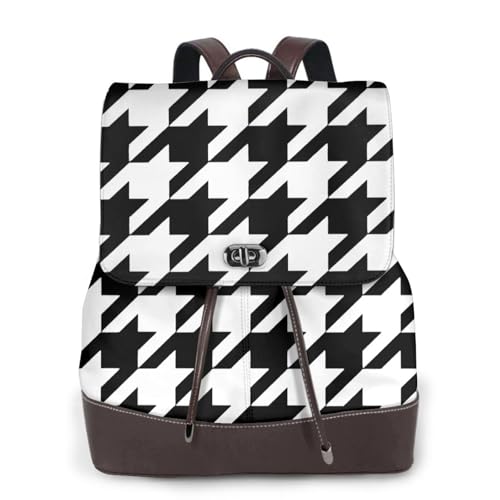 Sac à dos en cuir véritable femme luxe motif pied-de-poule