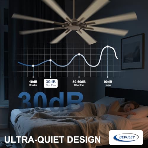 Image of Depuley Ceiling Fan Without Light: 66 Inch Big Indoor Outdoor Fan with Remote APP Control - Brown Wood Grain Large Ceiling Fan no Light 8 Blade Reversible Quiet DC Motor Memory Function Timer