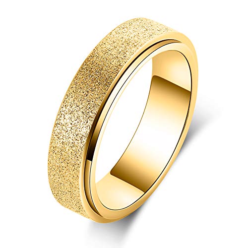 OreilleStar Anxiety Ring for Women Men Titanium Stainless Steel Fidget Toys Adults Spinner Ring 6mm Wide Cool Thumb Rings Band Rings Hand Polished Gold Size 9