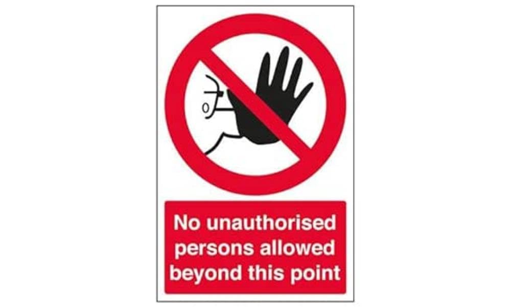V Safety No Unauthorised Persons Allowed Beyond this Point Sign - Portrait - 200 mm x 300 mm - 2 mm Rigid Plastic Safety Sign