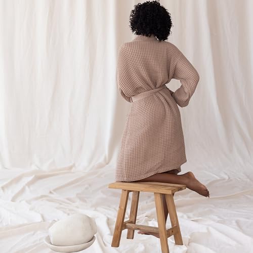 Womens Kimono Waffle Robe - Lightweight 100% Turkish Cotton Housecoat for All-Day Lounging - Bathrobe for Shower3