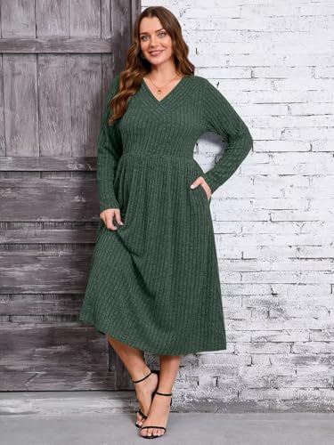 BELAROI Plus Size Maxi Sweater Dresses for Curvy Women Long Sleeve Midi Fall Winter V Neck4