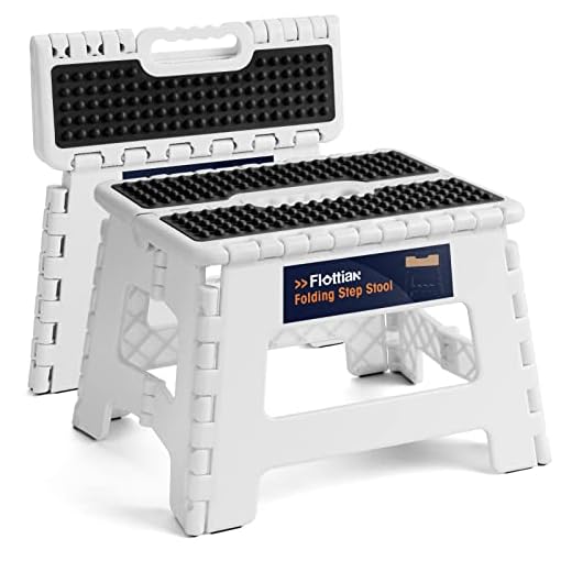 Flottian 9" Folding Step Stool for Adults and Kids Holds Up to 300 lbs,Non-Slip Folding Stools with Portable Handle, Compact Plastic Foldable Step Stool for Kitchen,Bathroom,Bedroom White，2PC