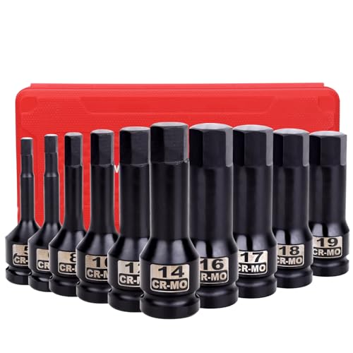 Juego De Llaves De Vaso Hexagonales De Impacto De 1/2 Pulgada, 10 Piezas De 5mm-19Mm, Juego De Llaves Allen De Impacto Para Bricolaje, Hogar, Coche, Bicicleta, ReparacióN De Herramientas Para El