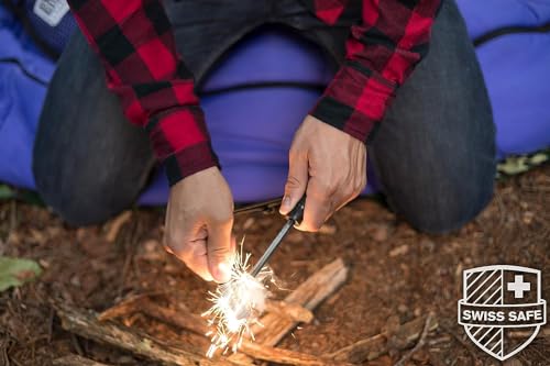 Swiss Safe 5-in-1 Magnesium Ferro Rod Fire Starter Survival Tool - Flint & Steel Striker, Compass, Paracord & Whistle - Emergency Kit for Backpacking, Camping, Hiking - All-Weather - Image 6