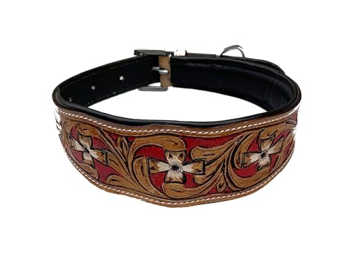 Majestic Ally Leather Dog Collar with Adjustable, Padded Fit for Walking, Hiking, and Running, Designer Western Wear for Puppies, Fancy Colors (Red - Natural, Extra Large) by Majestic Ally - Image 4