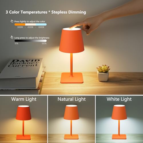 Image of Yogaret Orange Cordless Table Lamp Set of 2-3 Way and Stepless Dimmable - for Restaurant Dining Bedroom Home Bar