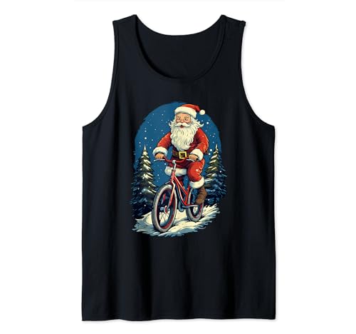 Santa Claus Riding Bicycle Cycling Biker Cyclist Christmas Party Camiseta sin Mangas