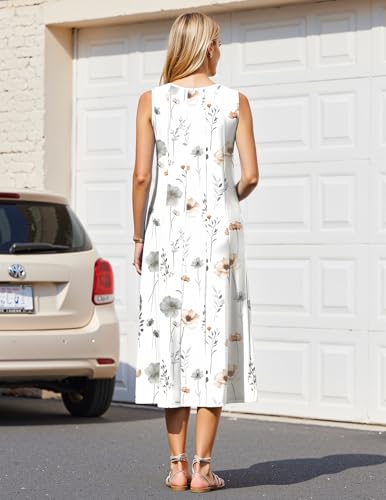 Image of HOTOUCH Summer Casual Dresses for Women Sleeveless Midi Dress Swing Tank Sundress Pleated Tshirt Dress with Pockets
