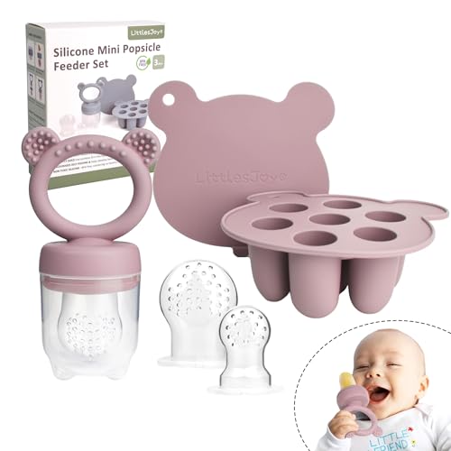 Image of LittlesJoy Silicone Baby Fruit Feeder & Freezer Tray Set, Baby Breast Milk Popsicle Mold for purees, Baby Teething Relief for Toddler BPA Free for 3 Month+, Additional Silicone Pouches (Dusty Lilac)
