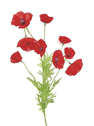 Neofleur Artificial Poppy Flowers. Red Poppy Flower Stem with 9 Heads. Tall Artificial Meadow flower. Poppy, Poppies. (6) - Image 2