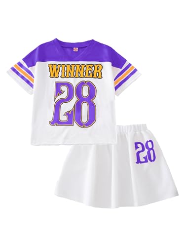 Image of PureChapter Tween Girls 2 Piece Outfits Short Sleeve Tops and Pleated Skirt Set, Cute Pleated Skirt for Girls Size 7-14