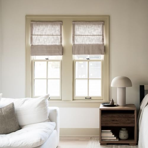 Image of TWOPAGES Liz No Drill Cordless Roman Shades Linen Textured Roman Blinds for Windows, Custom Made Room Darkening Blackout Roman Window Shades, Hardware Included, Burlywood, 1 Piece